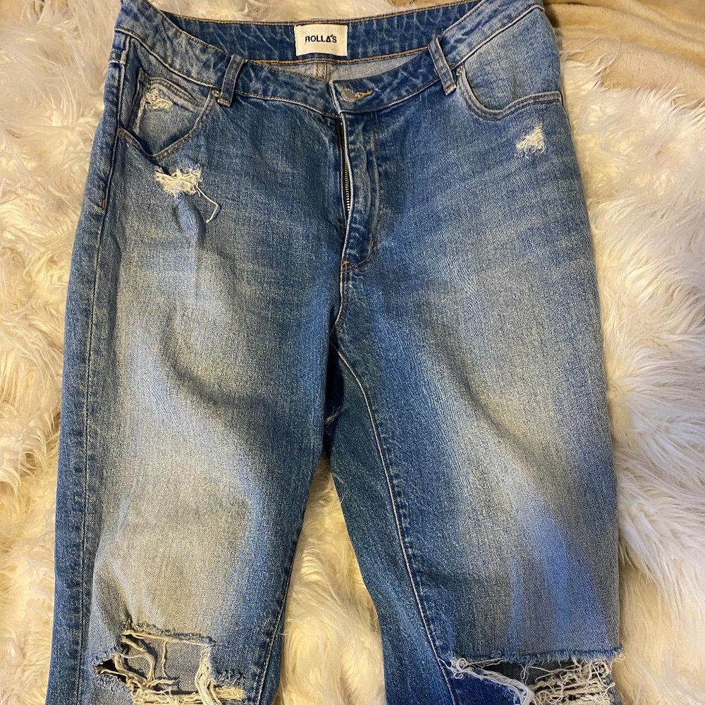 Rollas - Mid High Rise Slim Miller with Knee Rips